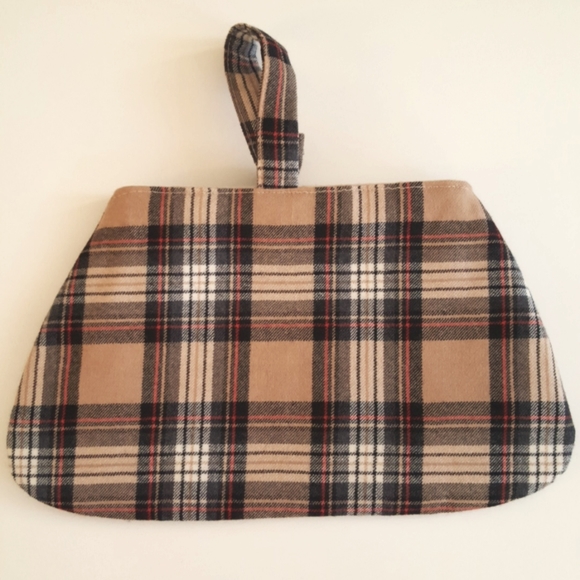 Tartan Celtic Plaid Scotland Kilt Wool Camel Black Red White Handbag OOAK - Picture 4 of 4